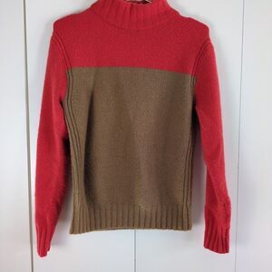 J Crew Women's S Small Orange Tan Colorblock Mock Sweater Wool Alpaca Blend